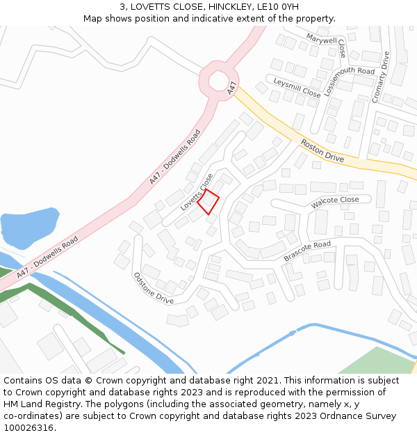 3, LOVETTS CLOSE, HINCKLEY, LE10 0YH: Location map and indicative extent of plot