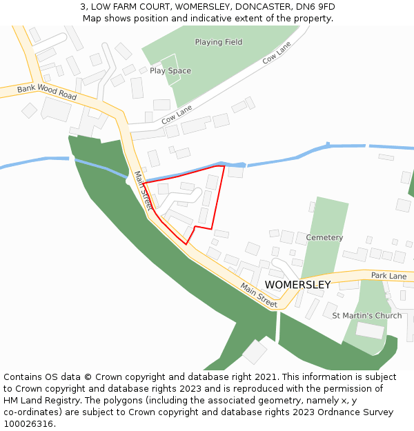 3, LOW FARM COURT, WOMERSLEY, DONCASTER, DN6 9FD: Location map and indicative extent of plot