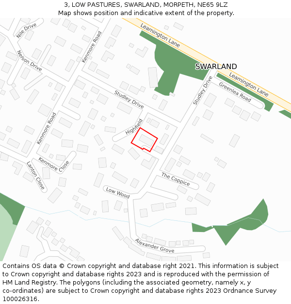 3, LOW PASTURES, SWARLAND, MORPETH, NE65 9LZ: Location map and indicative extent of plot