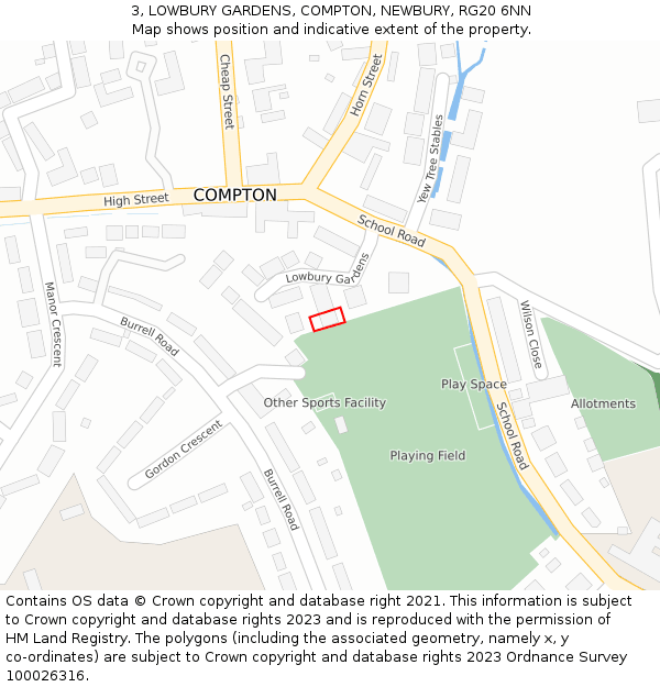 3, LOWBURY GARDENS, COMPTON, NEWBURY, RG20 6NN: Location map and indicative extent of plot