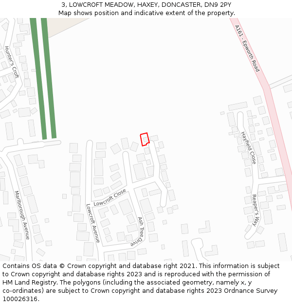 3, LOWCROFT MEADOW, HAXEY, DONCASTER, DN9 2PY: Location map and indicative extent of plot