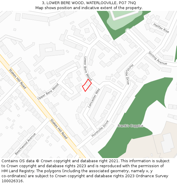 3, LOWER BERE WOOD, WATERLOOVILLE, PO7 7NQ: Location map and indicative extent of plot