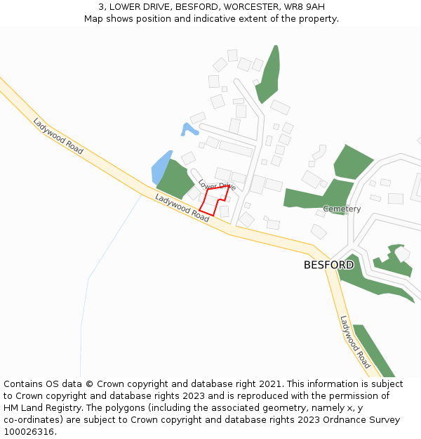 3, LOWER DRIVE, BESFORD, WORCESTER, WR8 9AH: Location map and indicative extent of plot