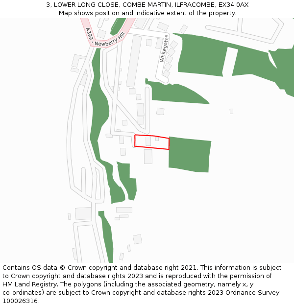 3, LOWER LONG CLOSE, COMBE MARTIN, ILFRACOMBE, EX34 0AX: Location map and indicative extent of plot