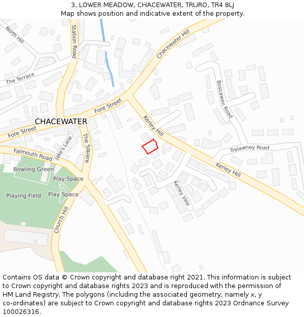 3, LOWER MEADOW, CHACEWATER, TRURO, TR4 8LJ: Location map and indicative extent of plot