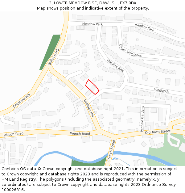 3, LOWER MEADOW RISE, DAWLISH, EX7 9BX: Location map and indicative extent of plot