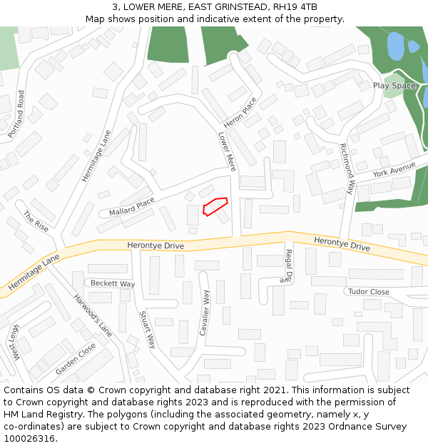 3, LOWER MERE, EAST GRINSTEAD, RH19 4TB: Location map and indicative extent of plot