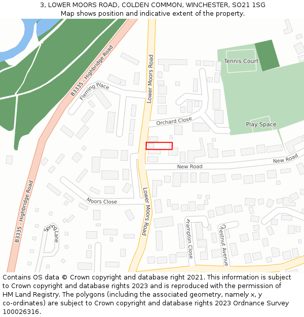 3, LOWER MOORS ROAD, COLDEN COMMON, WINCHESTER, SO21 1SG: Location map and indicative extent of plot