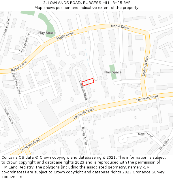 3, LOWLANDS ROAD, BURGESS HILL, RH15 8AE: Location map and indicative extent of plot