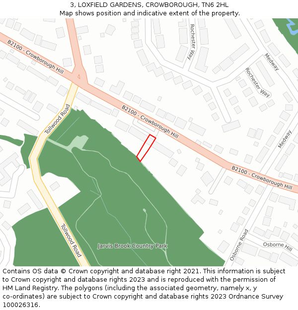 3, LOXFIELD GARDENS, CROWBOROUGH, TN6 2HL: Location map and indicative extent of plot