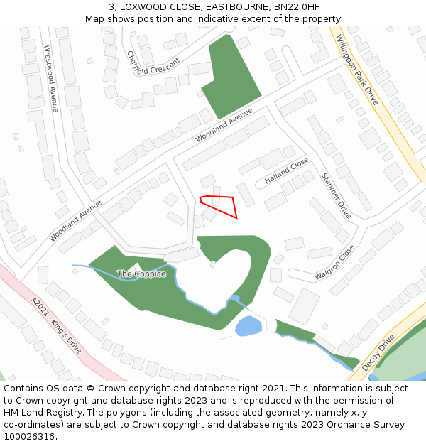 3, LOXWOOD CLOSE, EASTBOURNE, BN22 0HF: Location map and indicative extent of plot