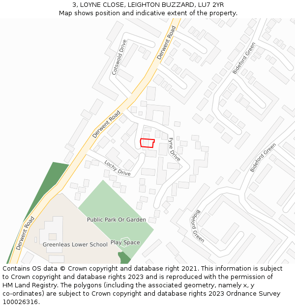 3, LOYNE CLOSE, LEIGHTON BUZZARD, LU7 2YR: Location map and indicative extent of plot