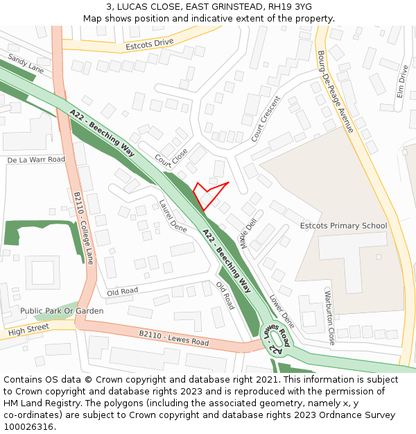 3, LUCAS CLOSE, EAST GRINSTEAD, RH19 3YG: Location map and indicative extent of plot