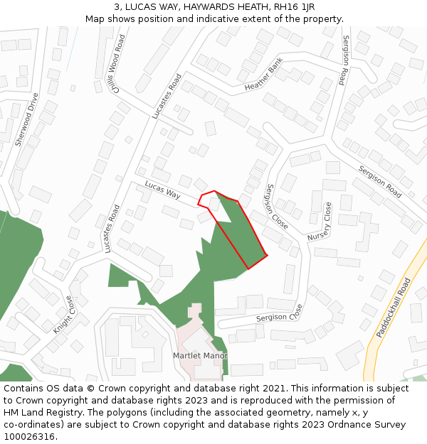 3, LUCAS WAY, HAYWARDS HEATH, RH16 1JR: Location map and indicative extent of plot