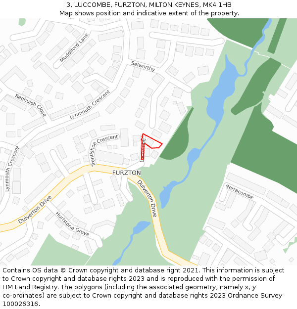 3, LUCCOMBE, FURZTON, MILTON KEYNES, MK4 1HB: Location map and indicative extent of plot