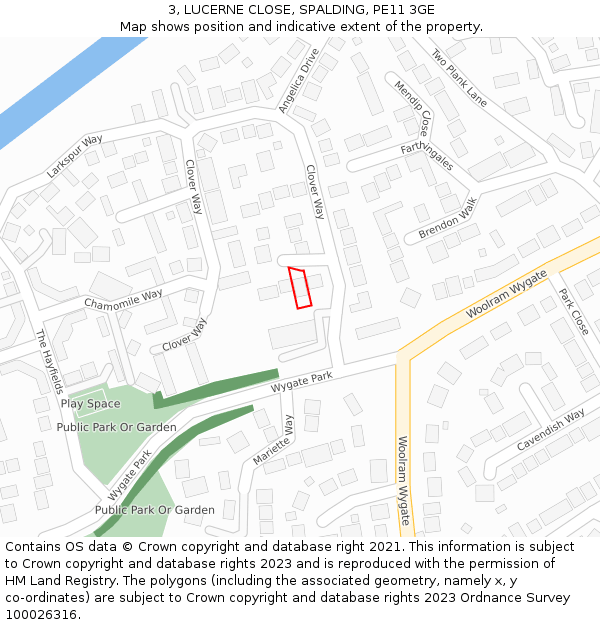 3, LUCERNE CLOSE, SPALDING, PE11 3GE: Location map and indicative extent of plot