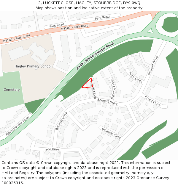 3, LUCKETT CLOSE, HAGLEY, STOURBRIDGE, DY9 0WQ: Location map and indicative extent of plot