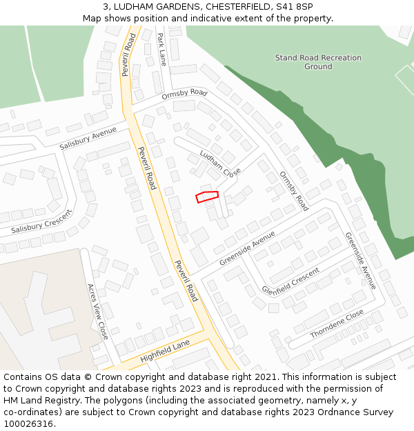 3, LUDHAM GARDENS, CHESTERFIELD, S41 8SP: Location map and indicative extent of plot
