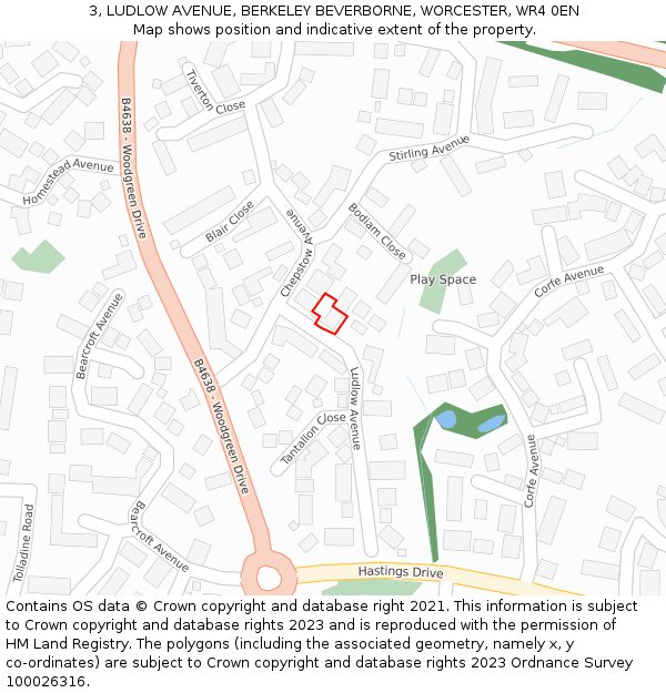 3, LUDLOW AVENUE, BERKELEY BEVERBORNE, WORCESTER, WR4 0EN: Location map and indicative extent of plot