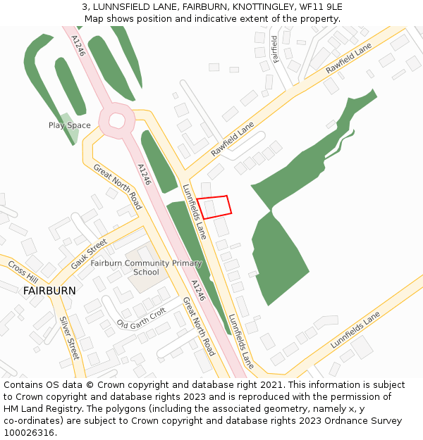 3, LUNNSFIELD LANE, FAIRBURN, KNOTTINGLEY, WF11 9LE: Location map and indicative extent of plot