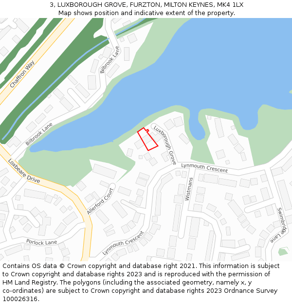 3, LUXBOROUGH GROVE, FURZTON, MILTON KEYNES, MK4 1LX: Location map and indicative extent of plot