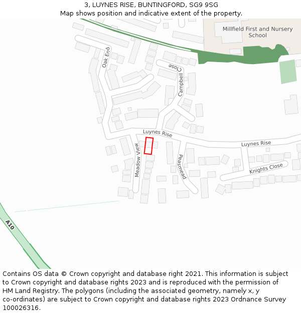 3, LUYNES RISE, BUNTINGFORD, SG9 9SG: Location map and indicative extent of plot