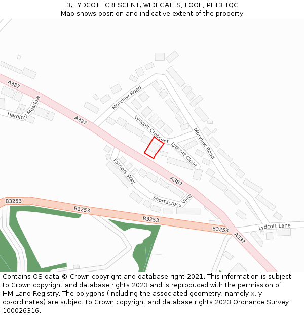 3, LYDCOTT CRESCENT, WIDEGATES, LOOE, PL13 1QG: Location map and indicative extent of plot