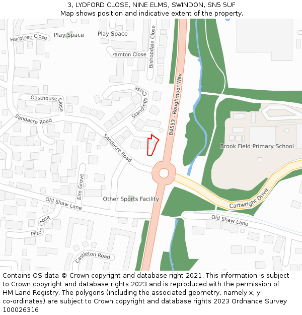 3, LYDFORD CLOSE, NINE ELMS, SWINDON, SN5 5UF: Location map and indicative extent of plot