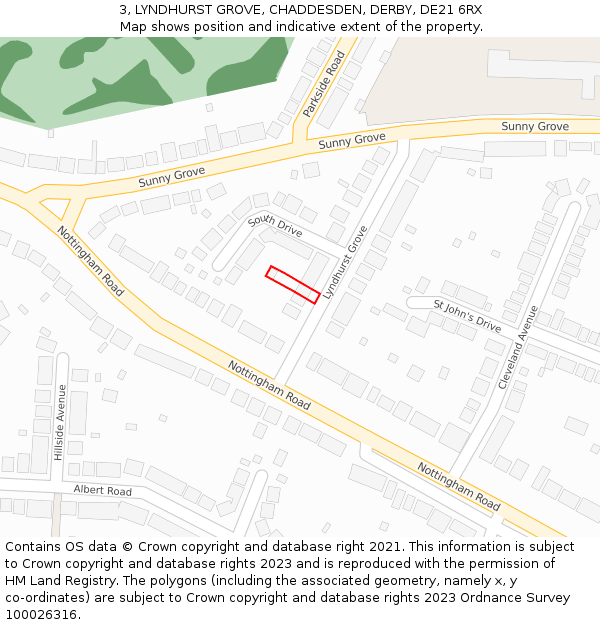 3, LYNDHURST GROVE, CHADDESDEN, DERBY, DE21 6RX: Location map and indicative extent of plot
