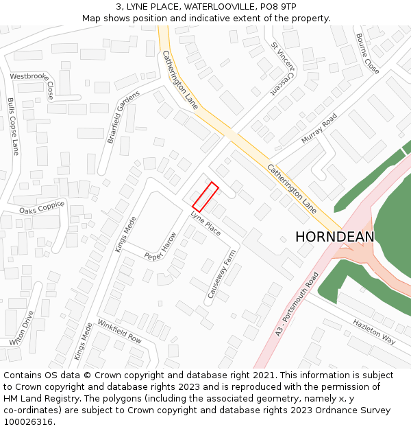 3, LYNE PLACE, WATERLOOVILLE, PO8 9TP: Location map and indicative extent of plot