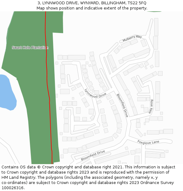 3, LYNNWOOD DRIVE, WYNYARD, BILLINGHAM, TS22 5FQ: Location map and indicative extent of plot