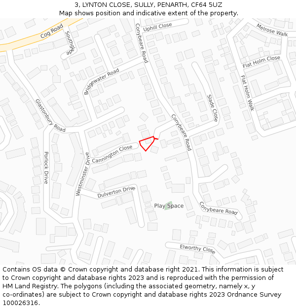 3, LYNTON CLOSE, SULLY, PENARTH, CF64 5UZ: Location map and indicative extent of plot