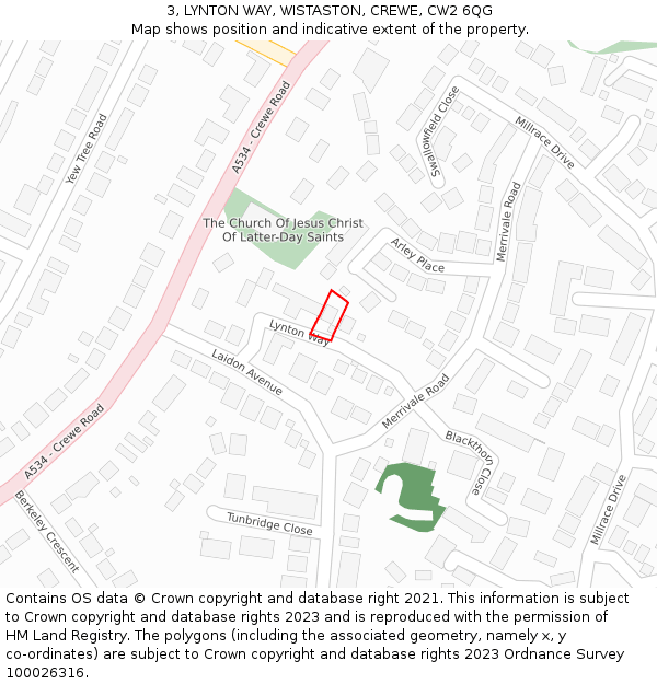 3, LYNTON WAY, WISTASTON, CREWE, CW2 6QG: Location map and indicative extent of plot