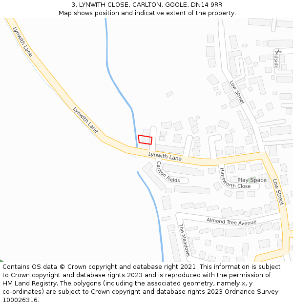 3, LYNWITH CLOSE, CARLTON, GOOLE, DN14 9RR: Location map and indicative extent of plot