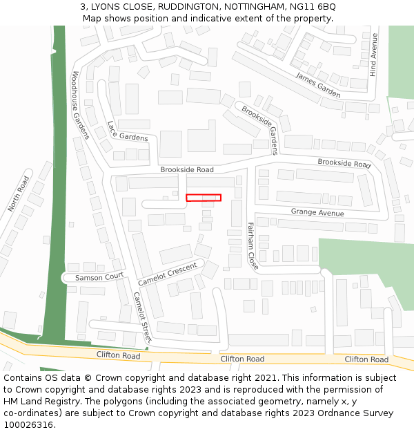 3, LYONS CLOSE, RUDDINGTON, NOTTINGHAM, NG11 6BQ: Location map and indicative extent of plot