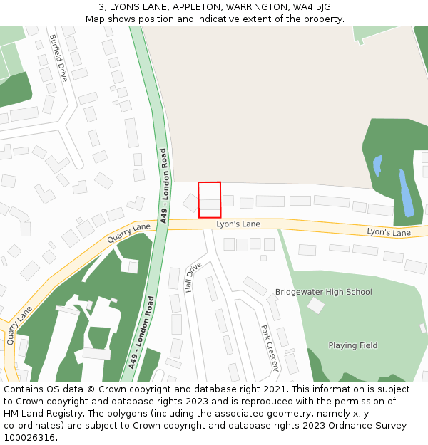 3, LYONS LANE, APPLETON, WARRINGTON, WA4 5JG: Location map and indicative extent of plot