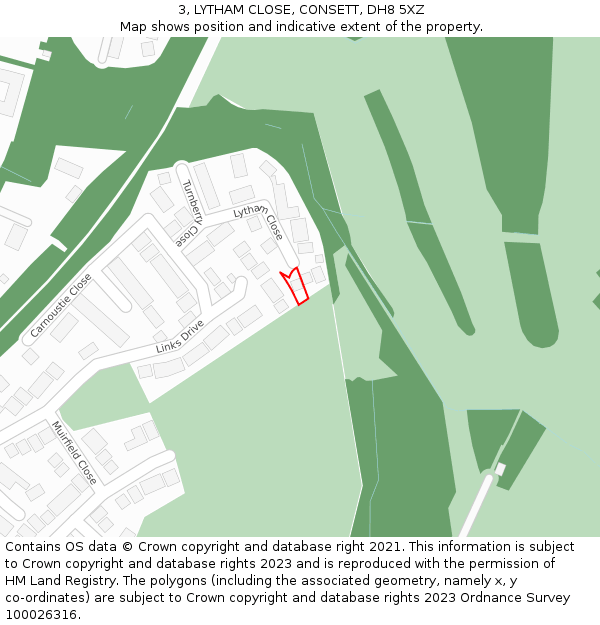 3, LYTHAM CLOSE, CONSETT, DH8 5XZ: Location map and indicative extent of plot