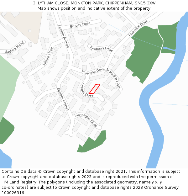 3, LYTHAM CLOSE, MONKTON PARK, CHIPPENHAM, SN15 3XW: Location map and indicative extent of plot