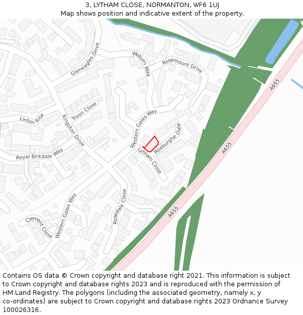 3, LYTHAM CLOSE, NORMANTON, WF6 1UJ: Location map and indicative extent of plot