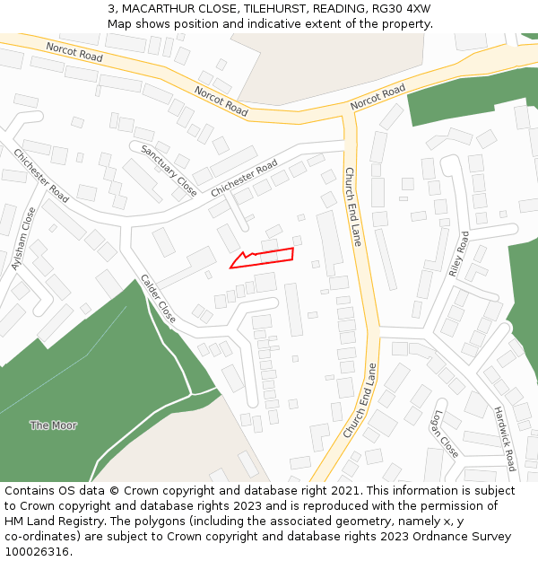 3, MACARTHUR CLOSE, TILEHURST, READING, RG30 4XW: Location map and indicative extent of plot