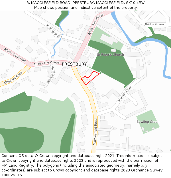 3, MACCLESFIELD ROAD, PRESTBURY, MACCLESFIELD, SK10 4BW: Location map and indicative extent of plot