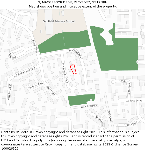 3, MACGREGOR DRIVE, WICKFORD, SS12 9PH: Location map and indicative extent of plot
