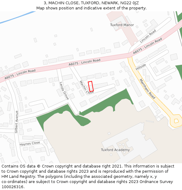 3, MACHIN CLOSE, TUXFORD, NEWARK, NG22 0JZ: Location map and indicative extent of plot