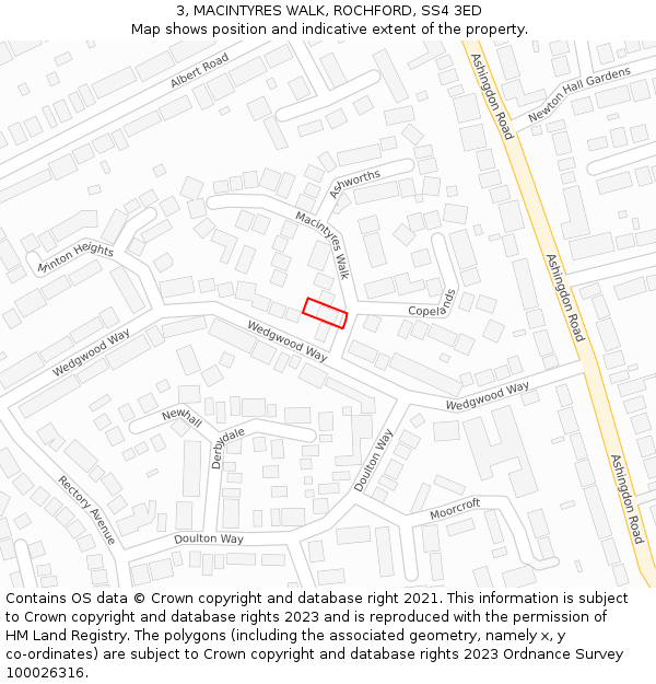 3, MACINTYRES WALK, ROCHFORD, SS4 3ED: Location map and indicative extent of plot