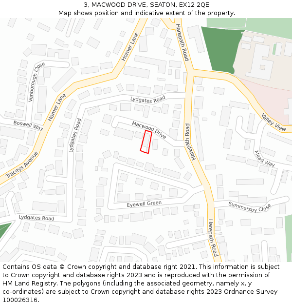 3, MACWOOD DRIVE, SEATON, EX12 2QE: Location map and indicative extent of plot