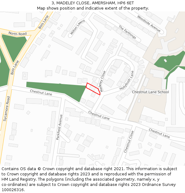 3, MADELEY CLOSE, AMERSHAM, HP6 6ET: Location map and indicative extent of plot