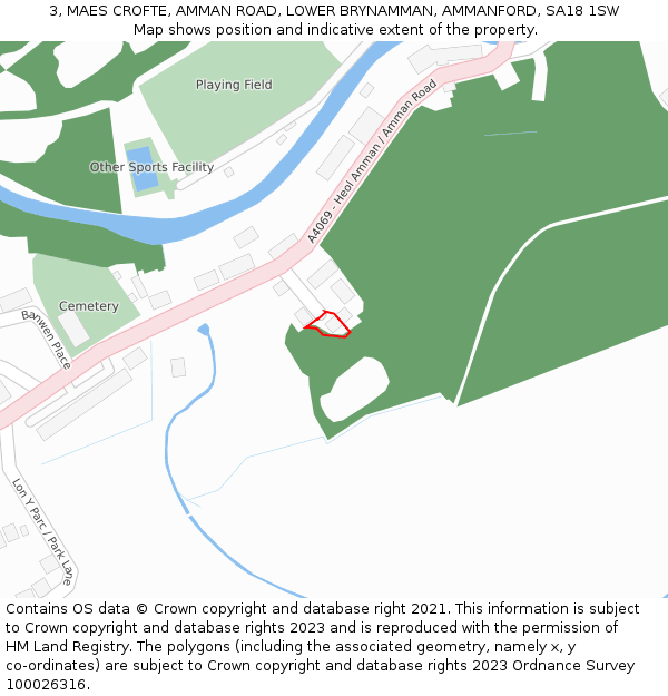 3, MAES CROFTE, AMMAN ROAD, LOWER BRYNAMMAN, AMMANFORD, SA18 1SW: Location map and indicative extent of plot