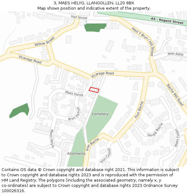 3, MAES HELYG, LLANGOLLEN, LL20 8BX: Location map and indicative extent of plot