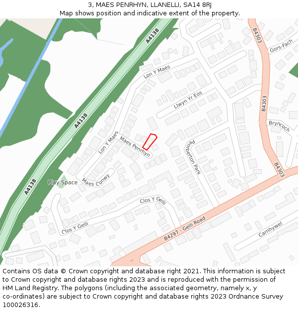 3, MAES PENRHYN, LLANELLI, SA14 8RJ: Location map and indicative extent of plot