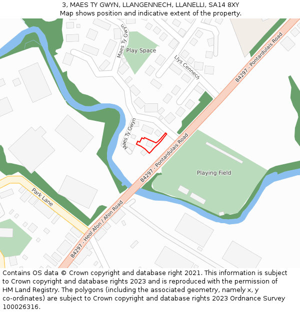 3, MAES TY GWYN, LLANGENNECH, LLANELLI, SA14 8XY: Location map and indicative extent of plot